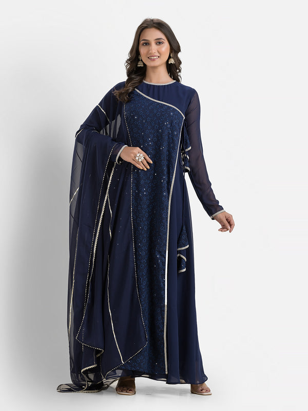 Blue Orchid Angrakha Anarkali with Dupatta
