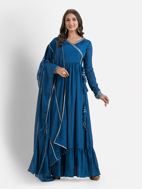 Indigo Blossom Angrakha Anarkali with Dupatta
