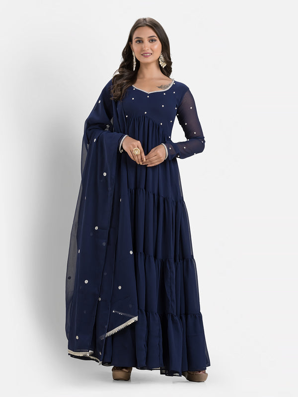 Moonlit Navy Anarkali with Dupatta