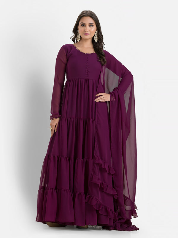 Regal Wine Anarkali with Dupatta