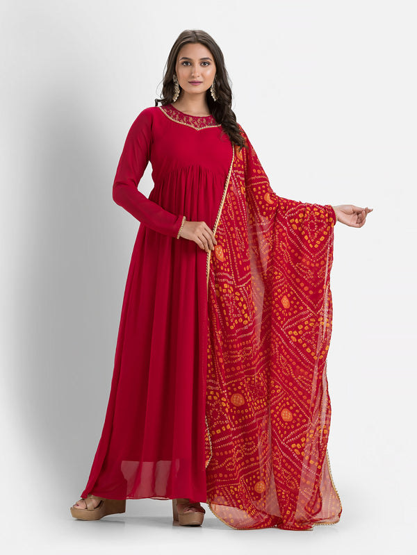 Shahi Red Anarkali with Dupatta