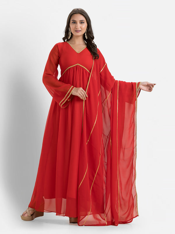 Ruby Red Anarkali with Dupatta