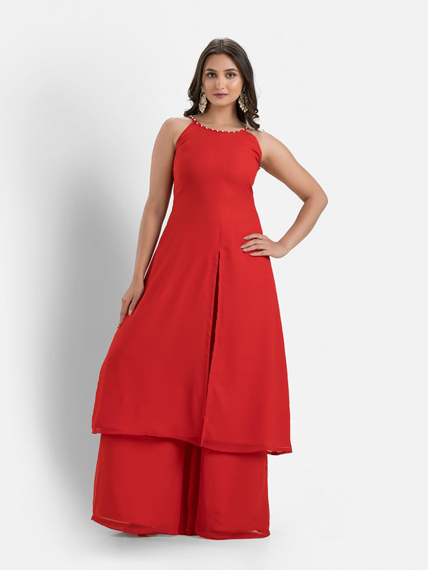 Starlit Red Kurta with Plazzo